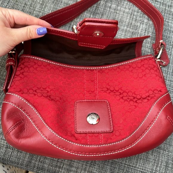 RARE Coach Y2K Red Signature Soho Logo Canvas Leather Buckle Small Shoulder Bag - Picture 12 of 16